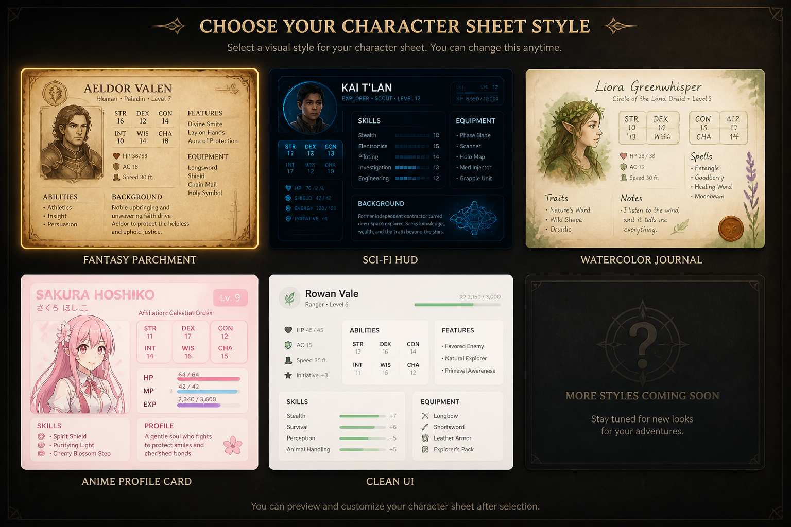 Pick a sheet style