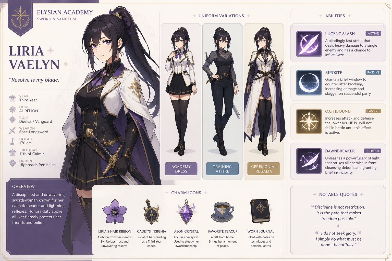 Anime-style swordswoman sheet