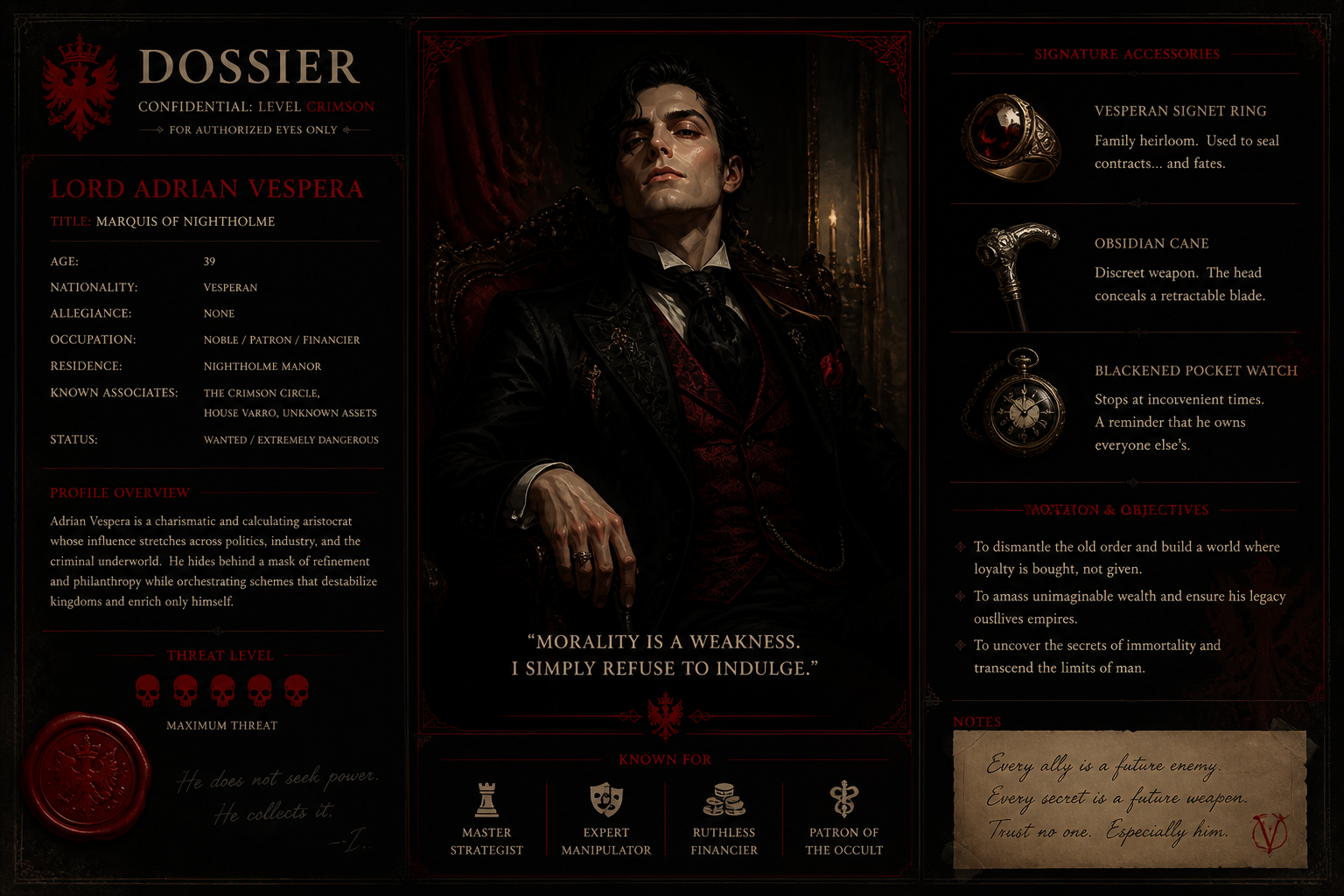 Gothic villain dossier