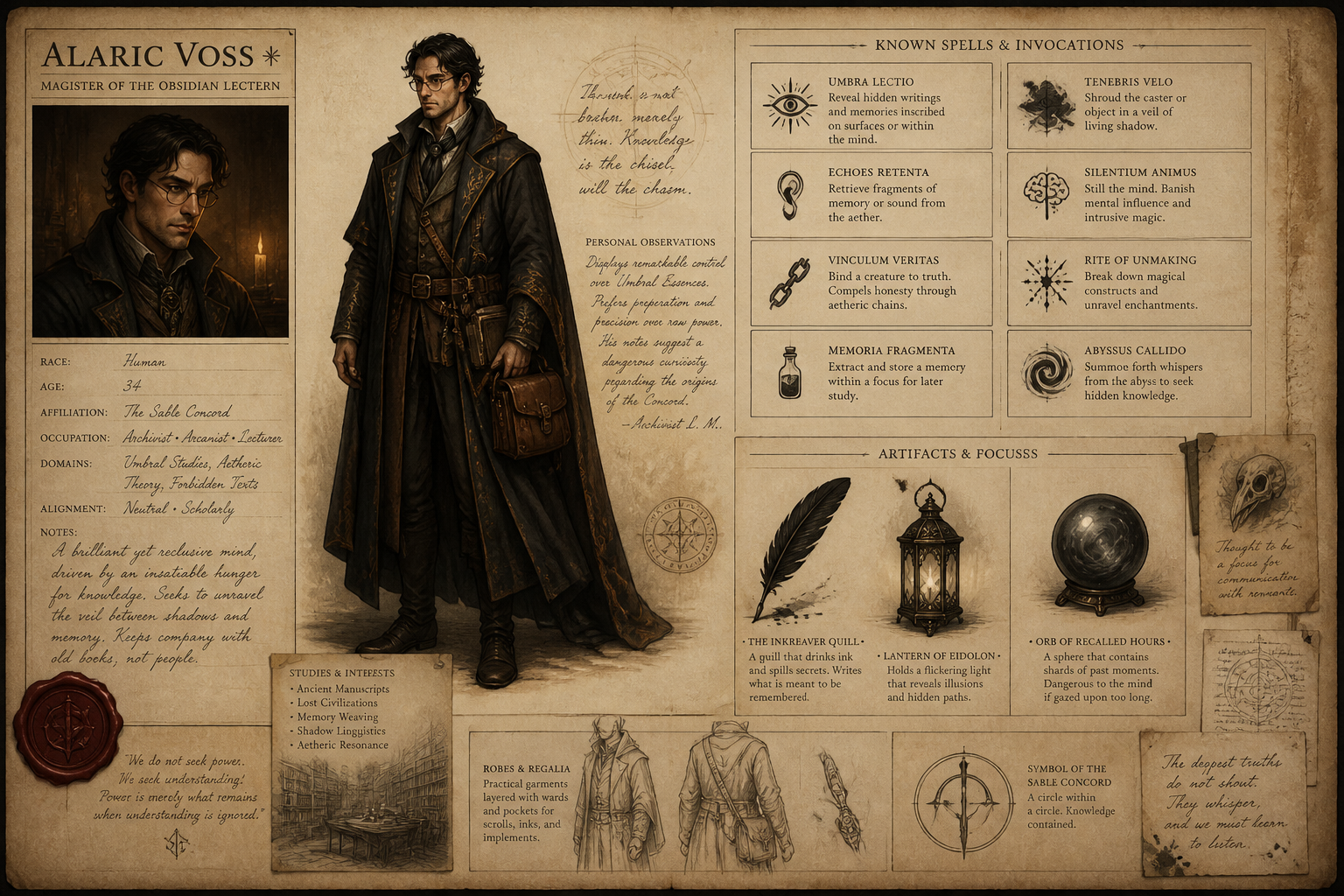 Dark academia mage sheet