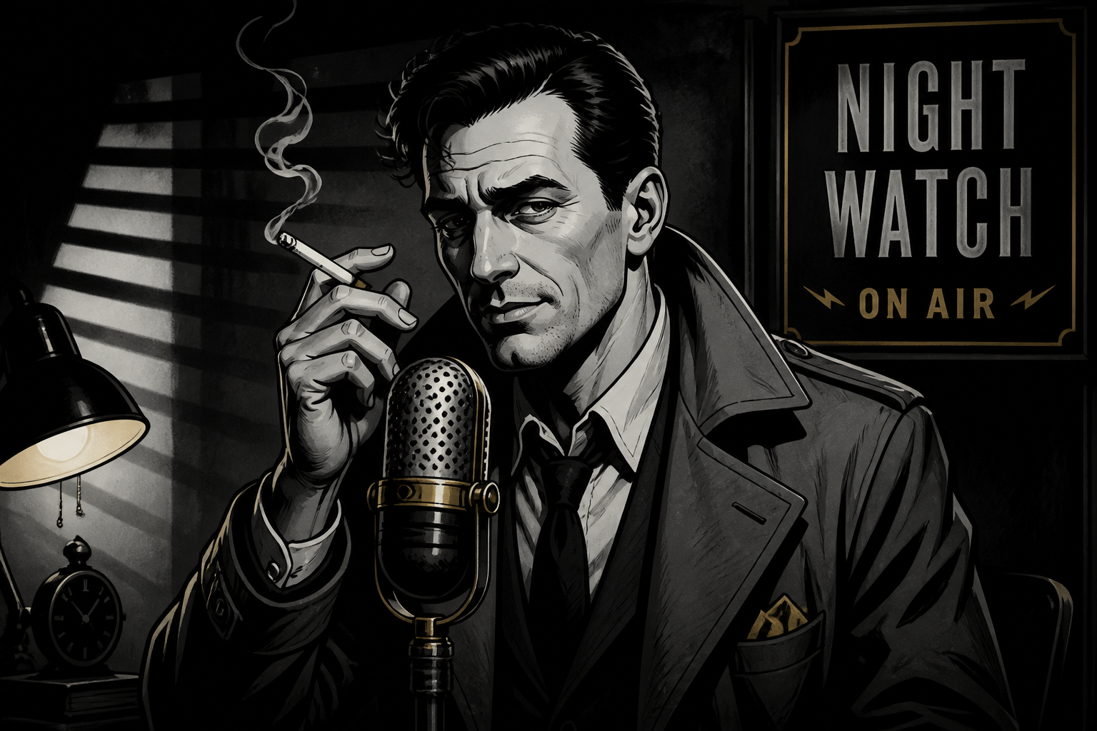 Noir detective announcer