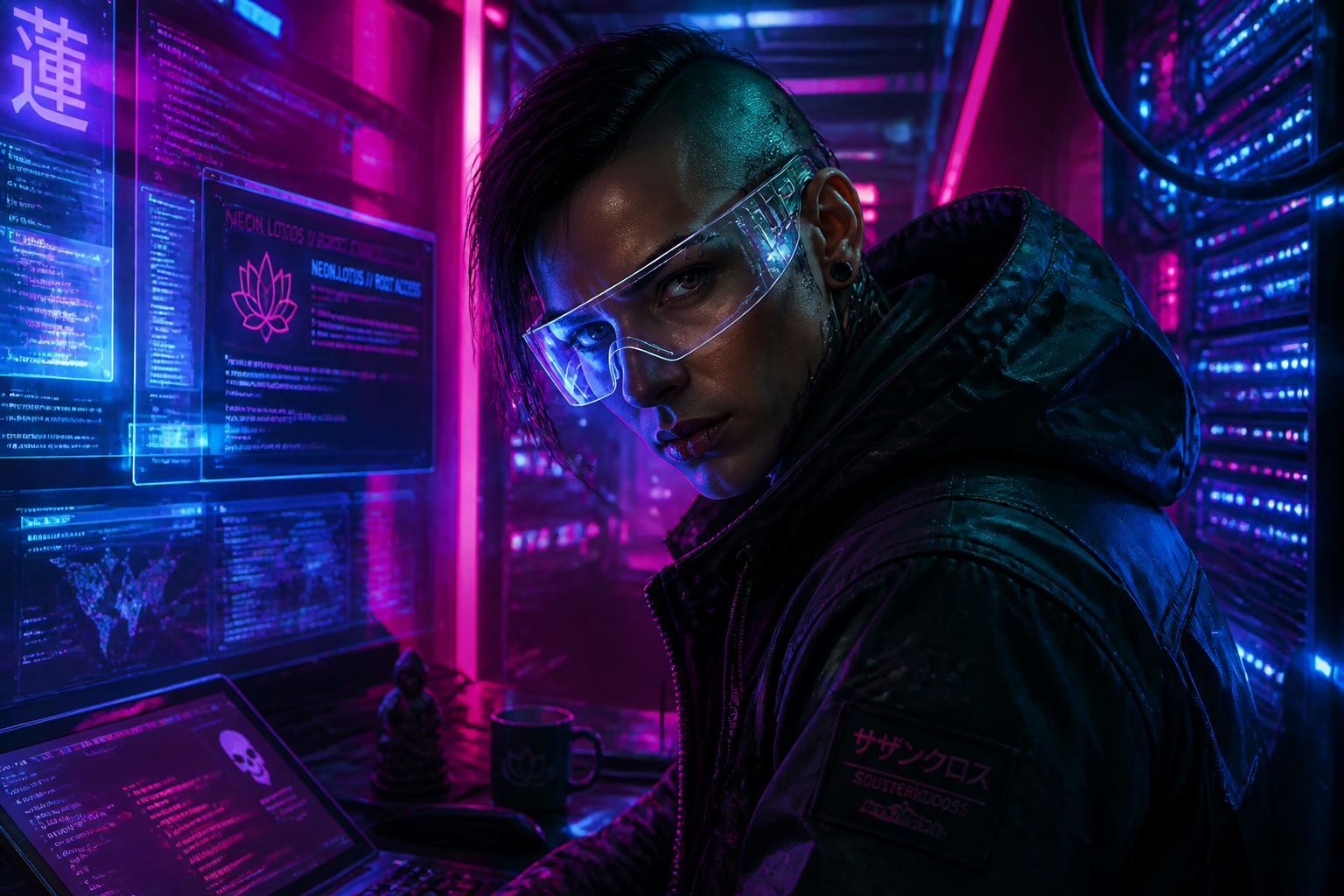 Cyberpunk hacker narrator