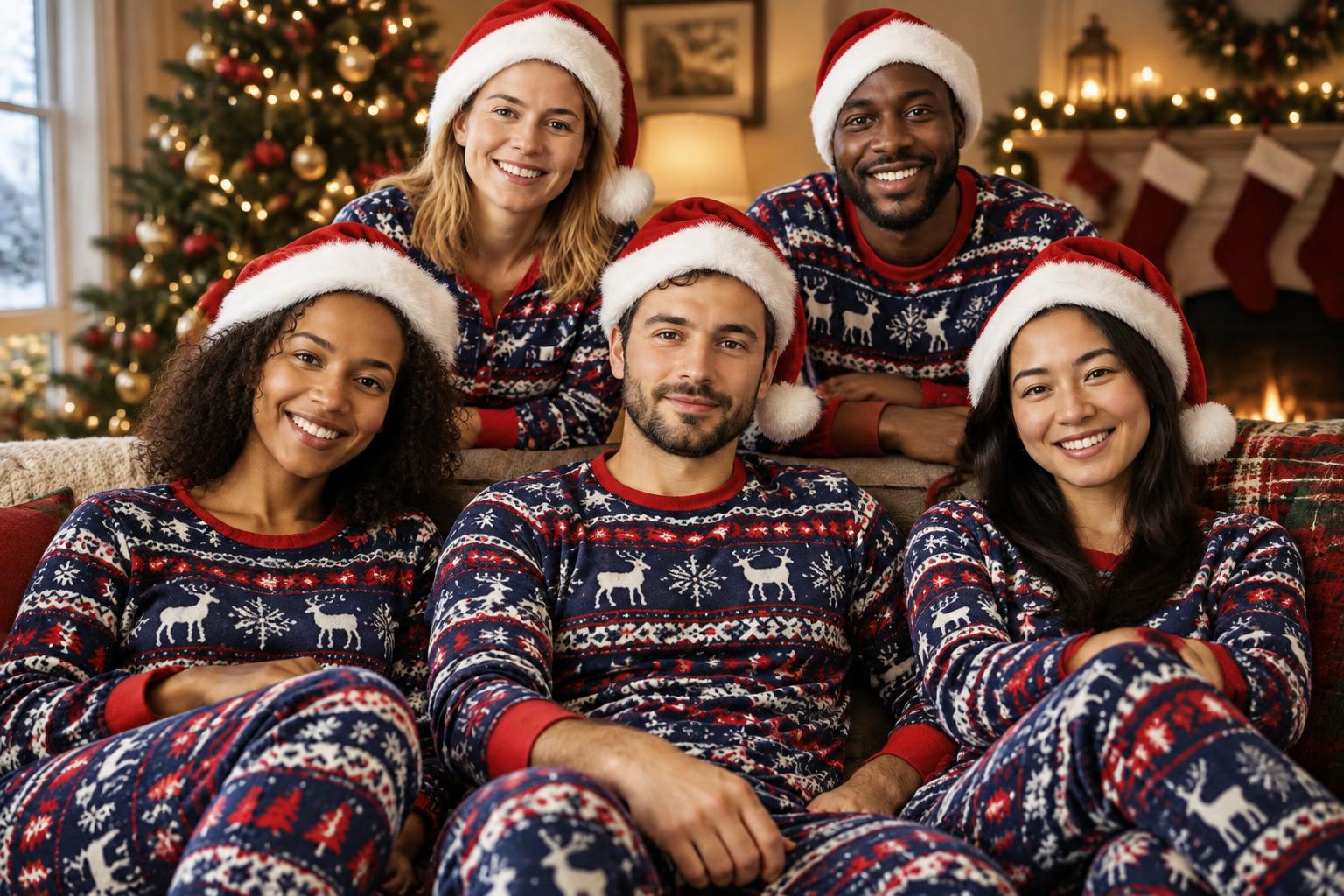 Matching-pyjama holiday group (after)