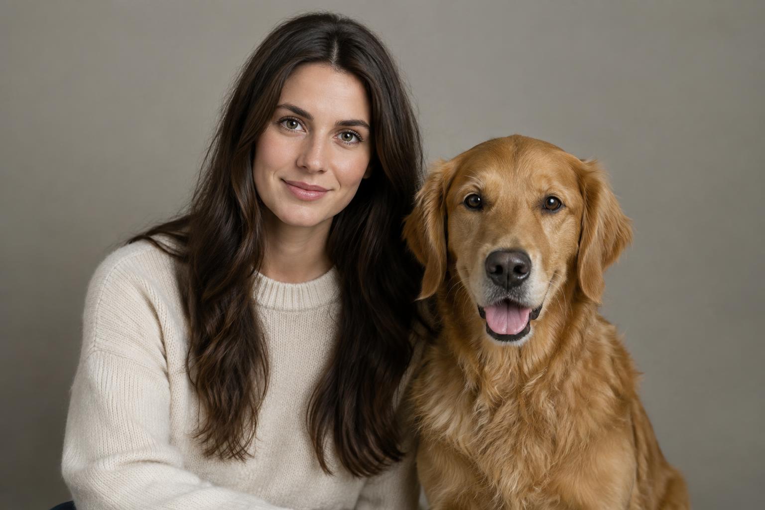 Fireside portrait with a festive dog (before)