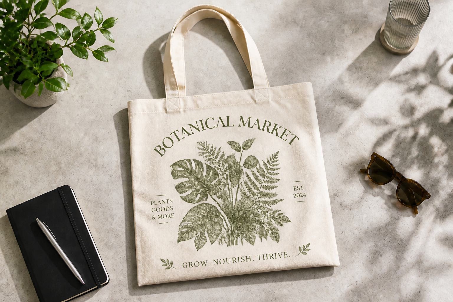 Botanical tote design (after)
