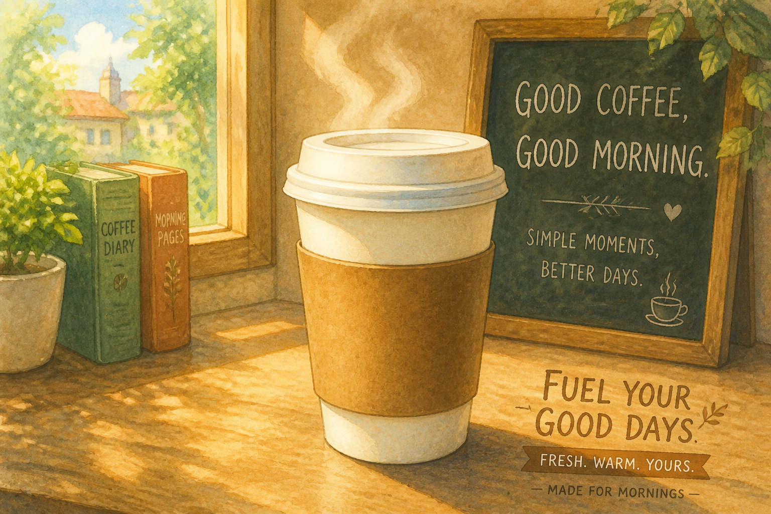 Ghibli watercolor coffee ad (after)