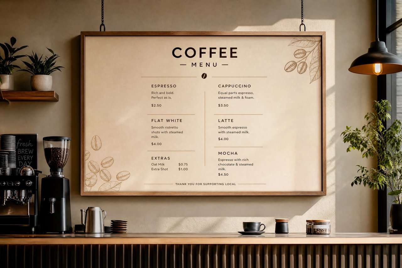 AI Coffee Menu Generator for Cafe Designs | BudgetPixel AI