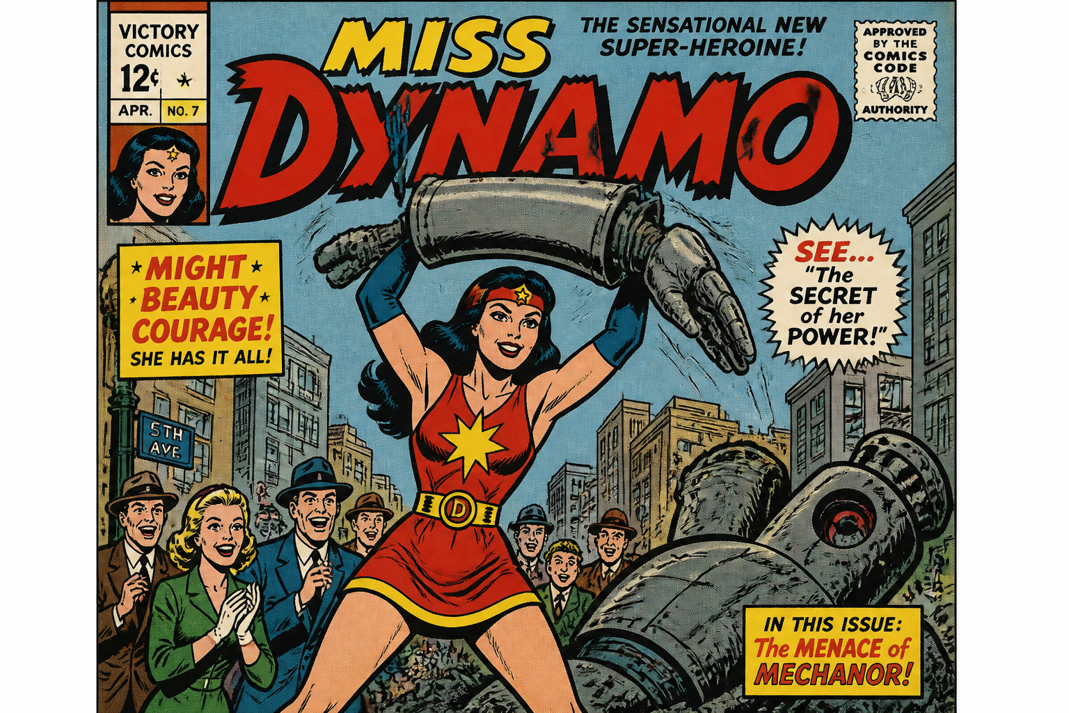 Retro heroine comic cover