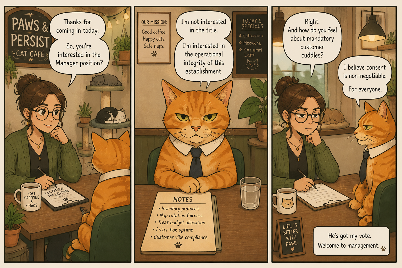 Cat cafe job interview