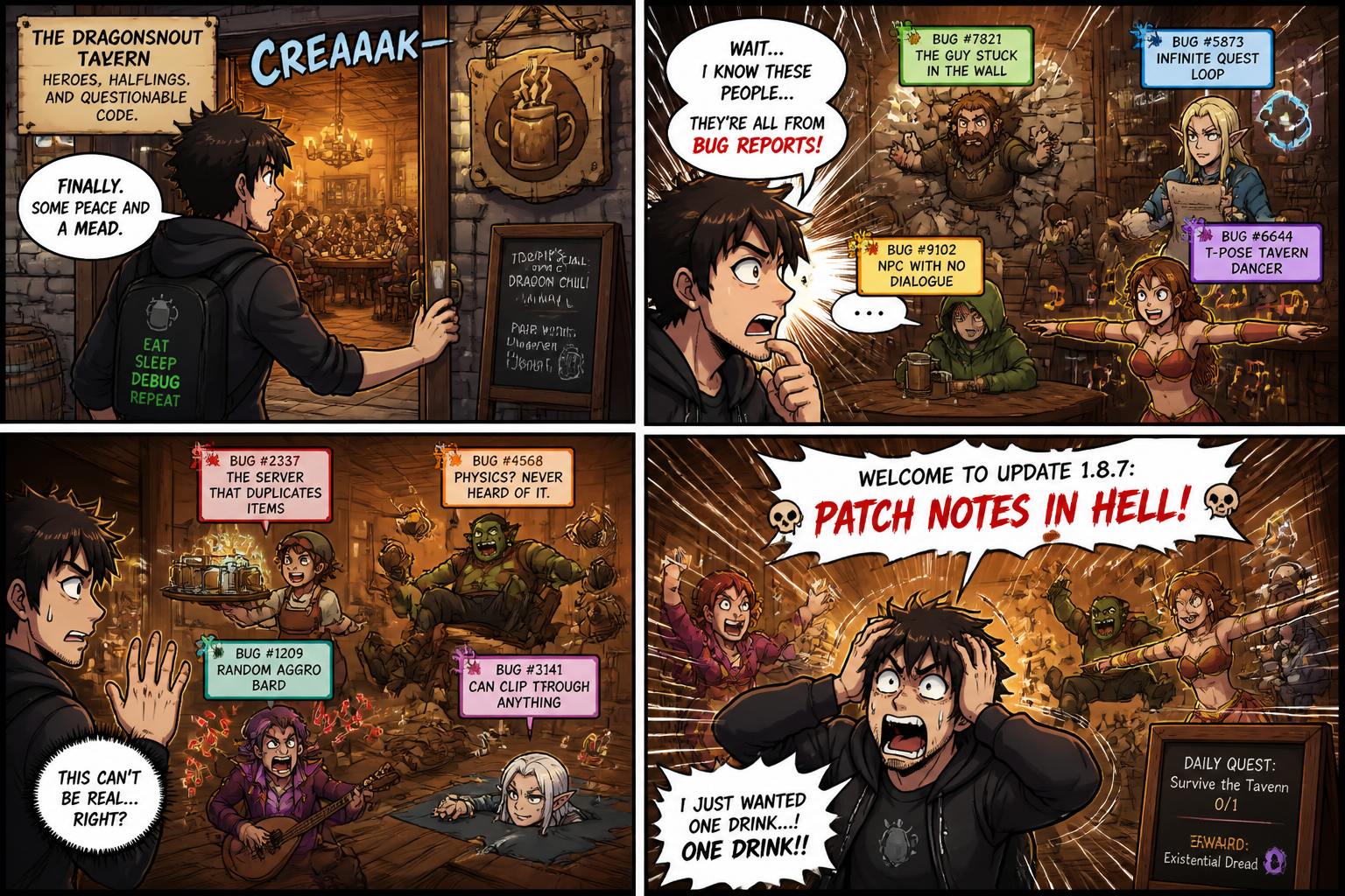 Bug reports in a tavern