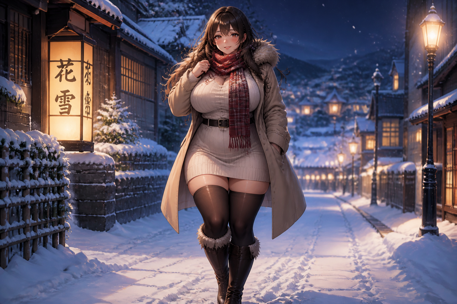 Winter street evening scene