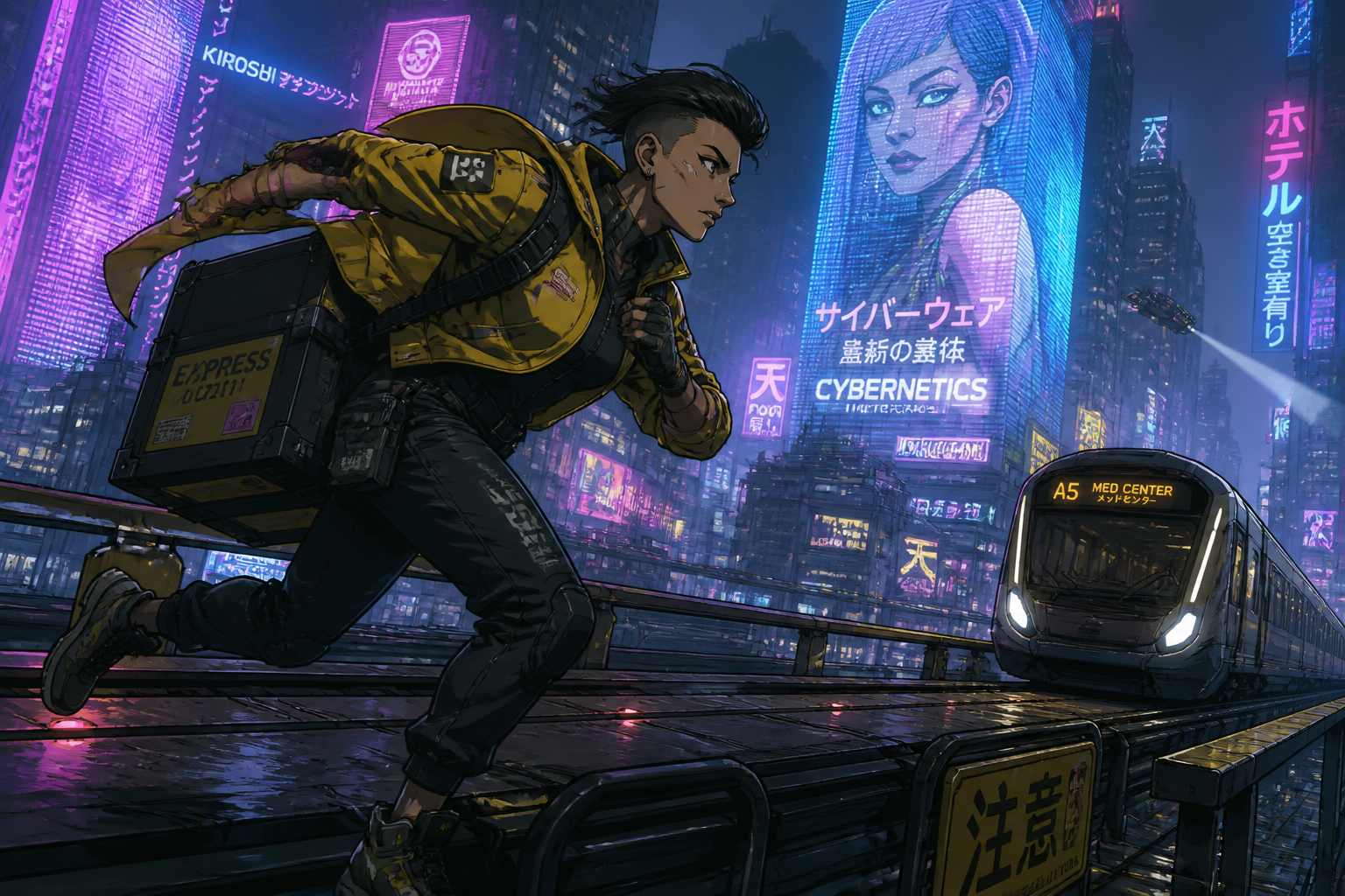 Courier crossing train platforms