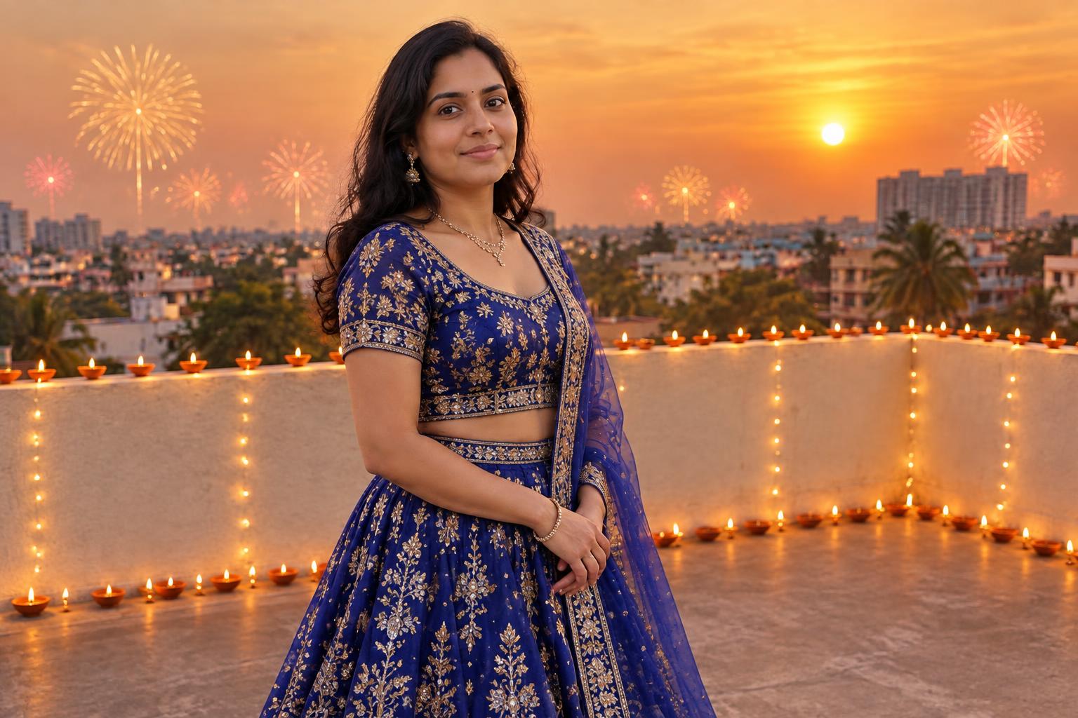 Royal-blue rooftop portrait (after)