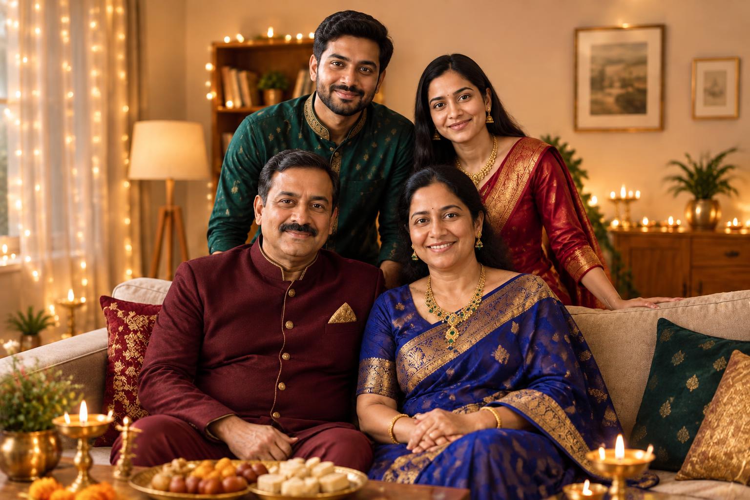 Adult family Diwali portrait (after)