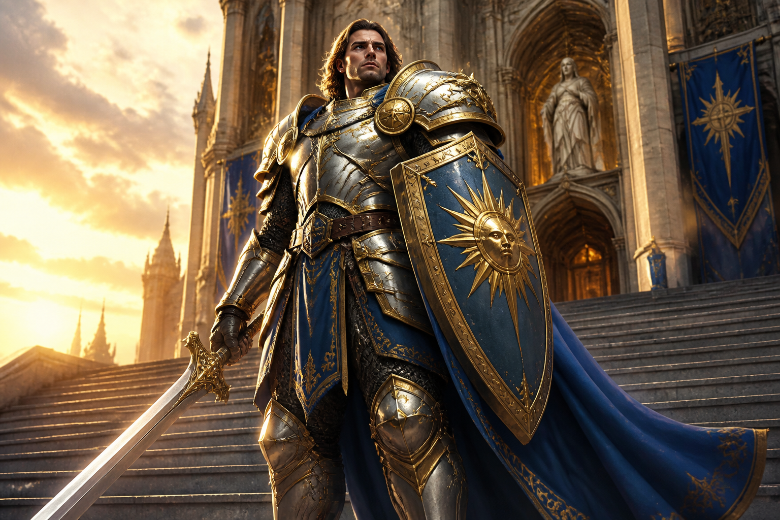 Human paladin at dawn