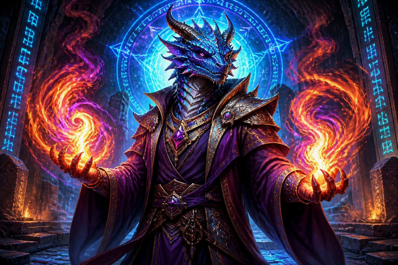 Dragonborn sorcerer with arcane fire