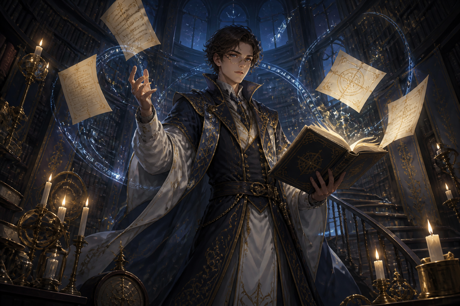 Wizard in a candlelit tower