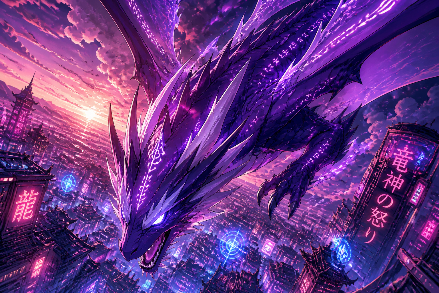 Anime dragon over neon city