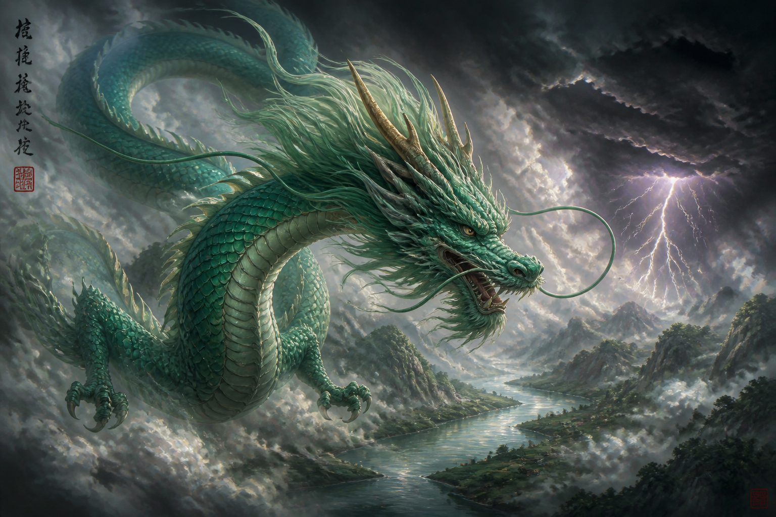 Eastern dragon in storm clouds