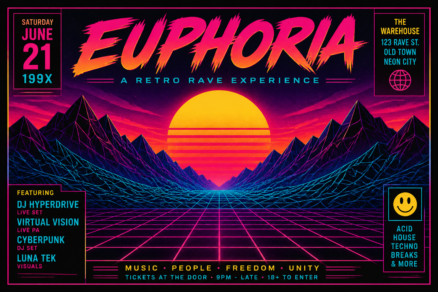 Retro rave synthwave flyer
