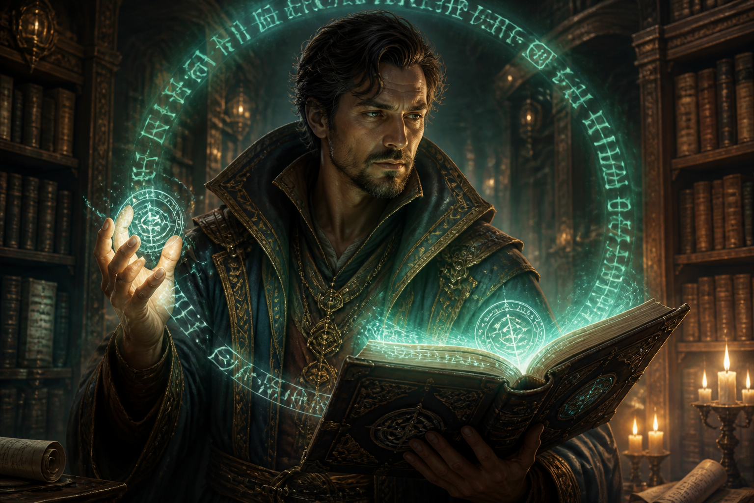 Arcane scholar with spellbook