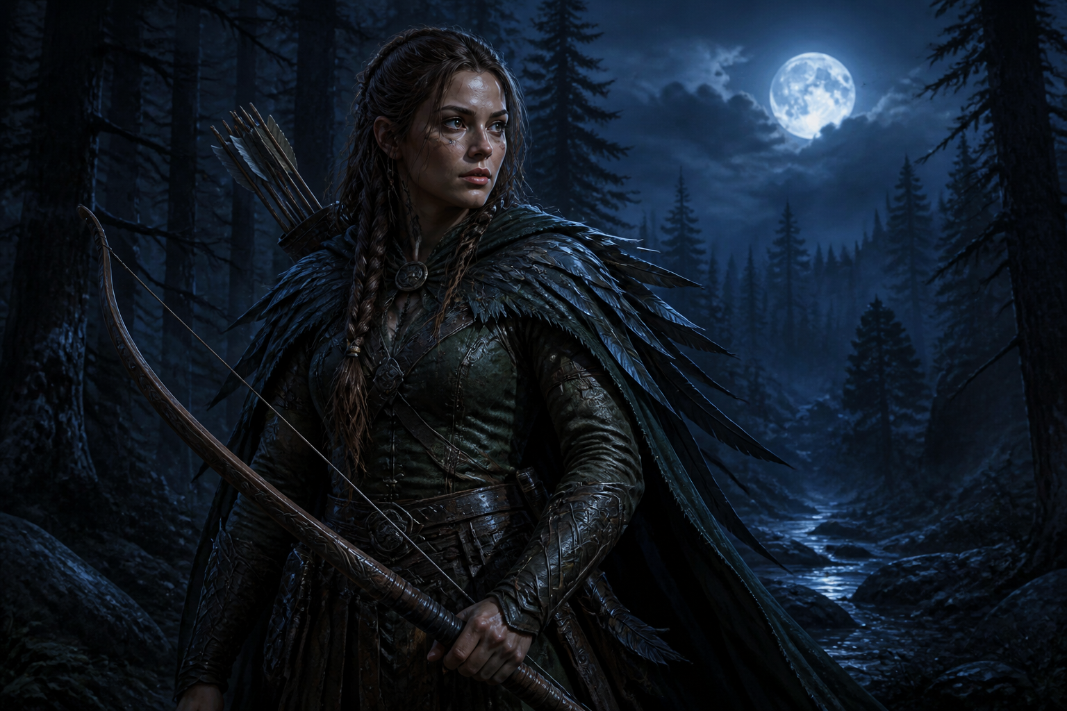 Moonlit forest ranger