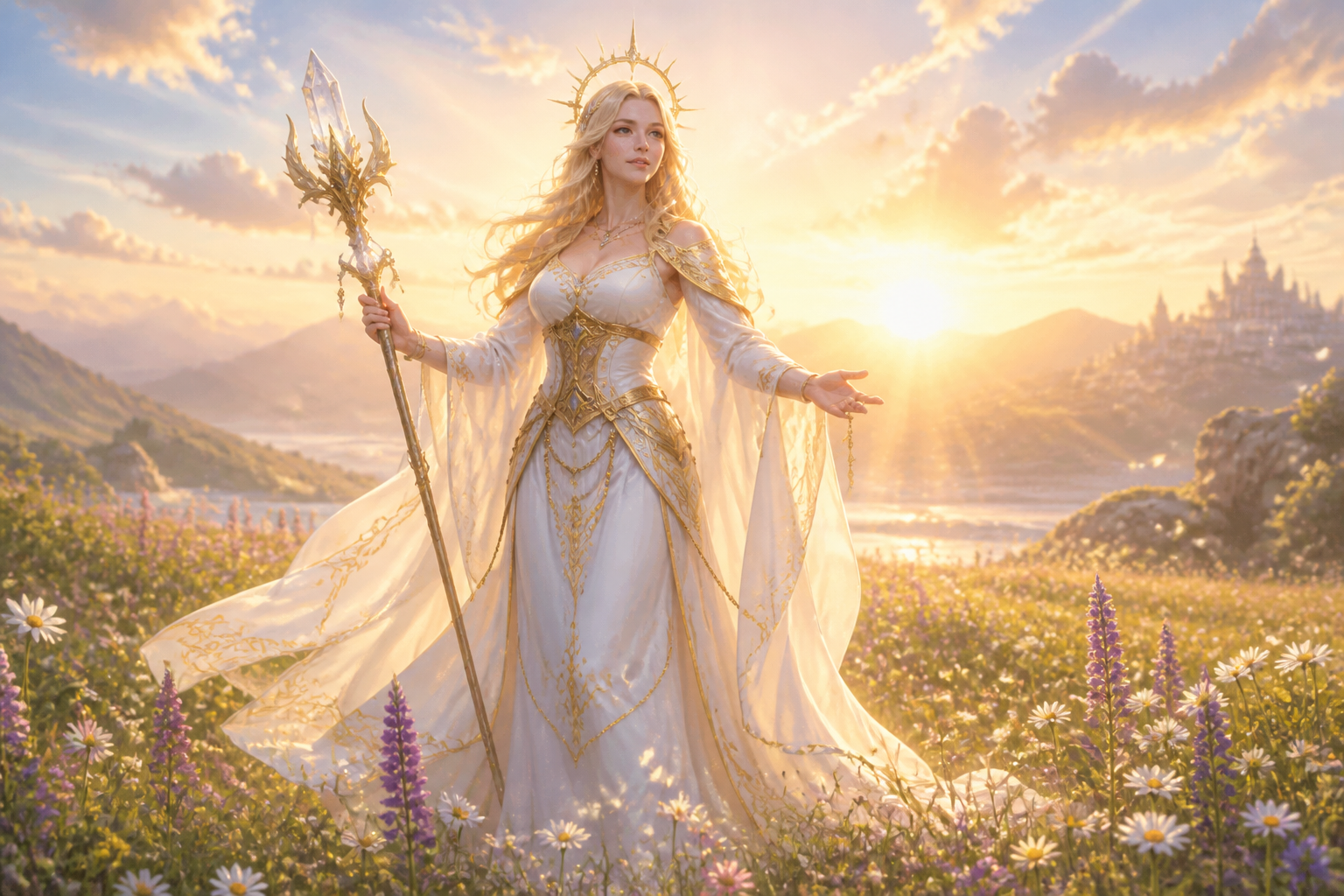 Healer priestess at sunrise