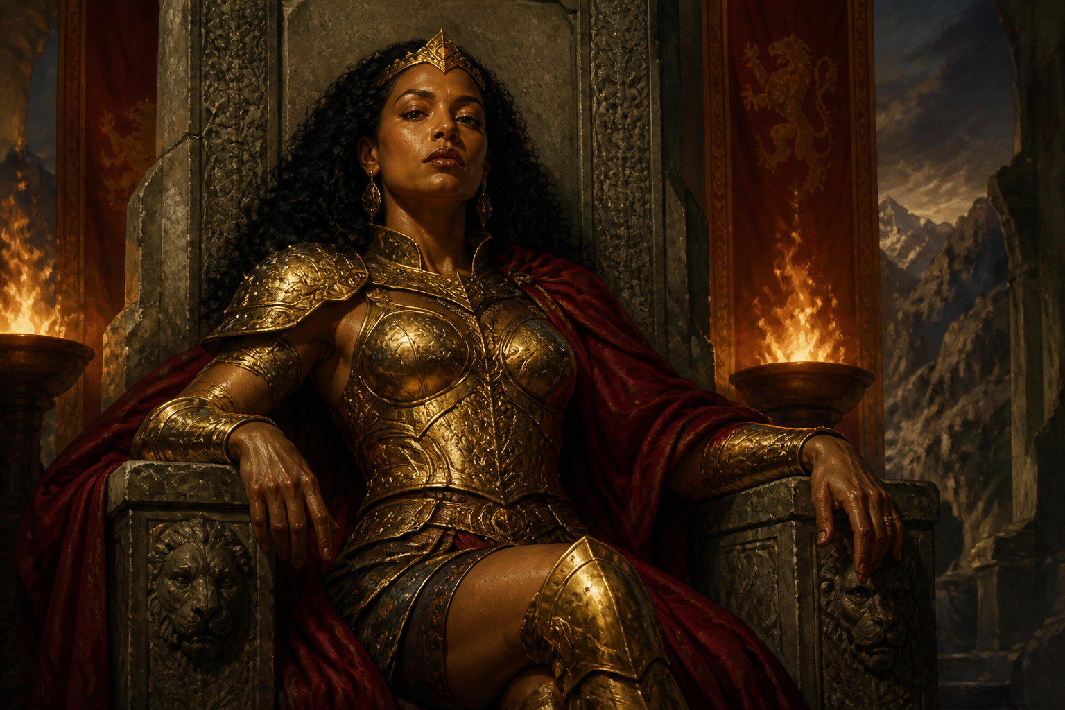 Warrior queen on throne