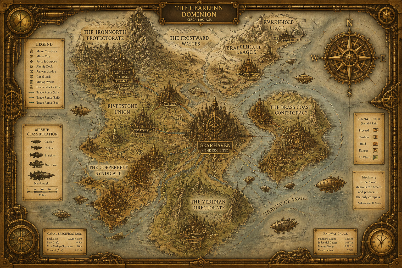 Steampunk world map