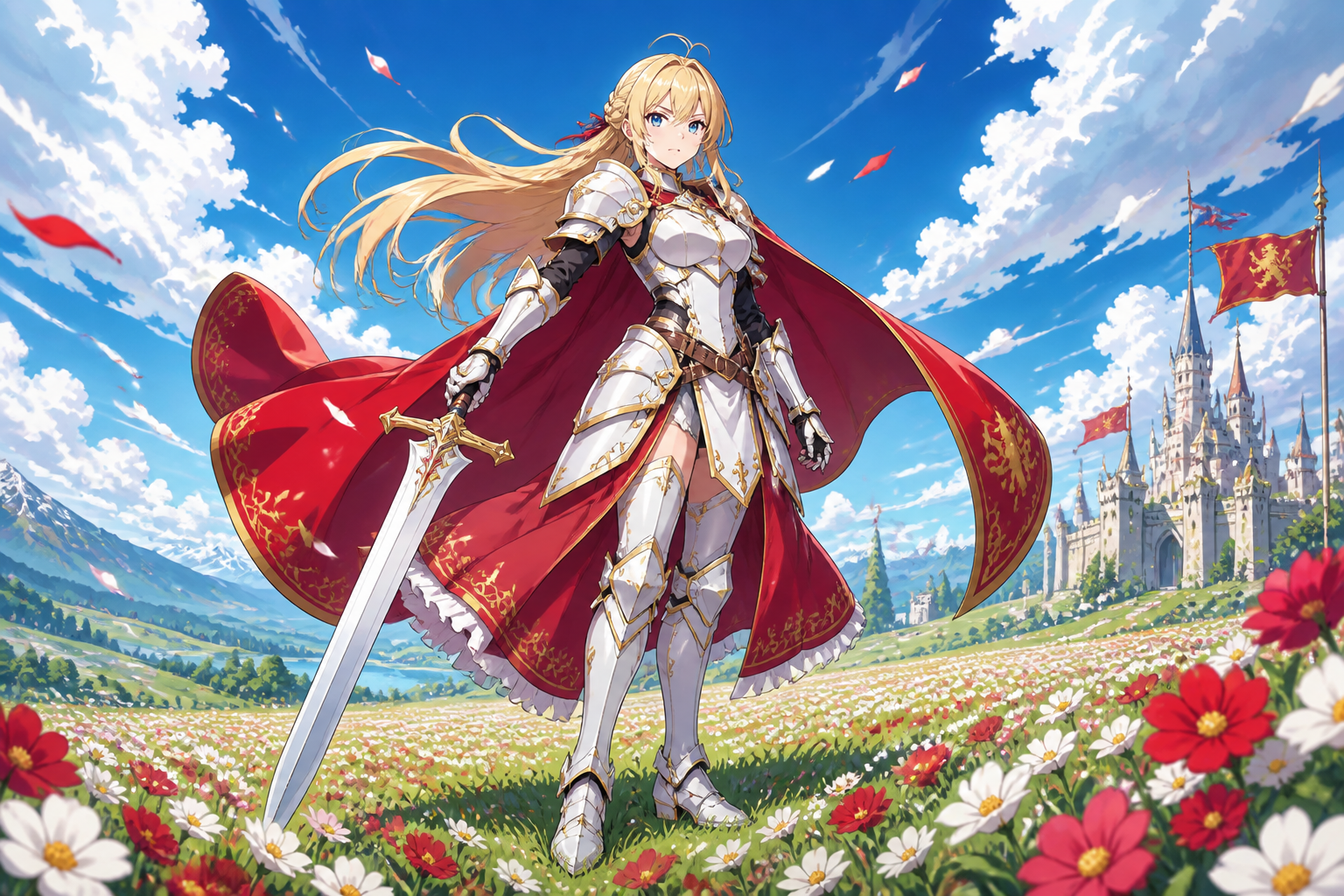 Anime knight in flower field
