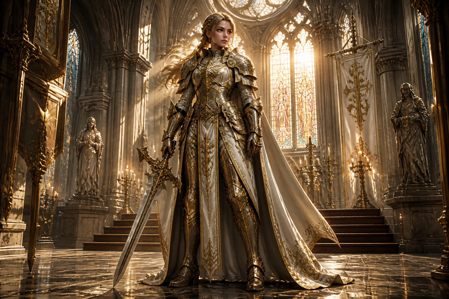Cathedral paladin in gold armor