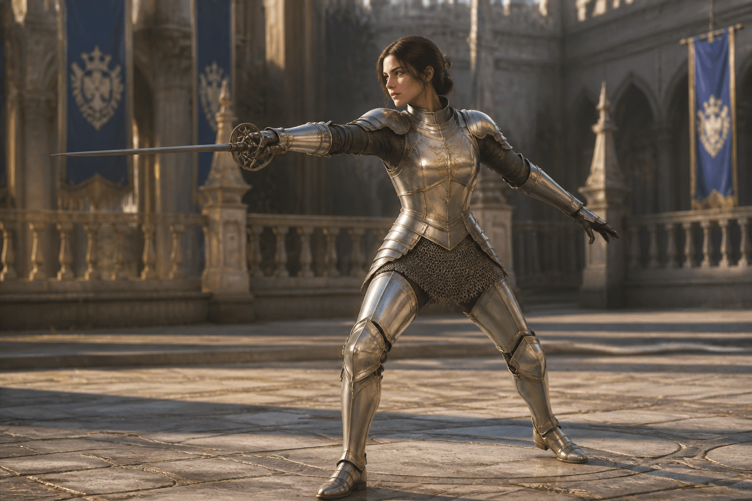 Courtyard duelist at sunset