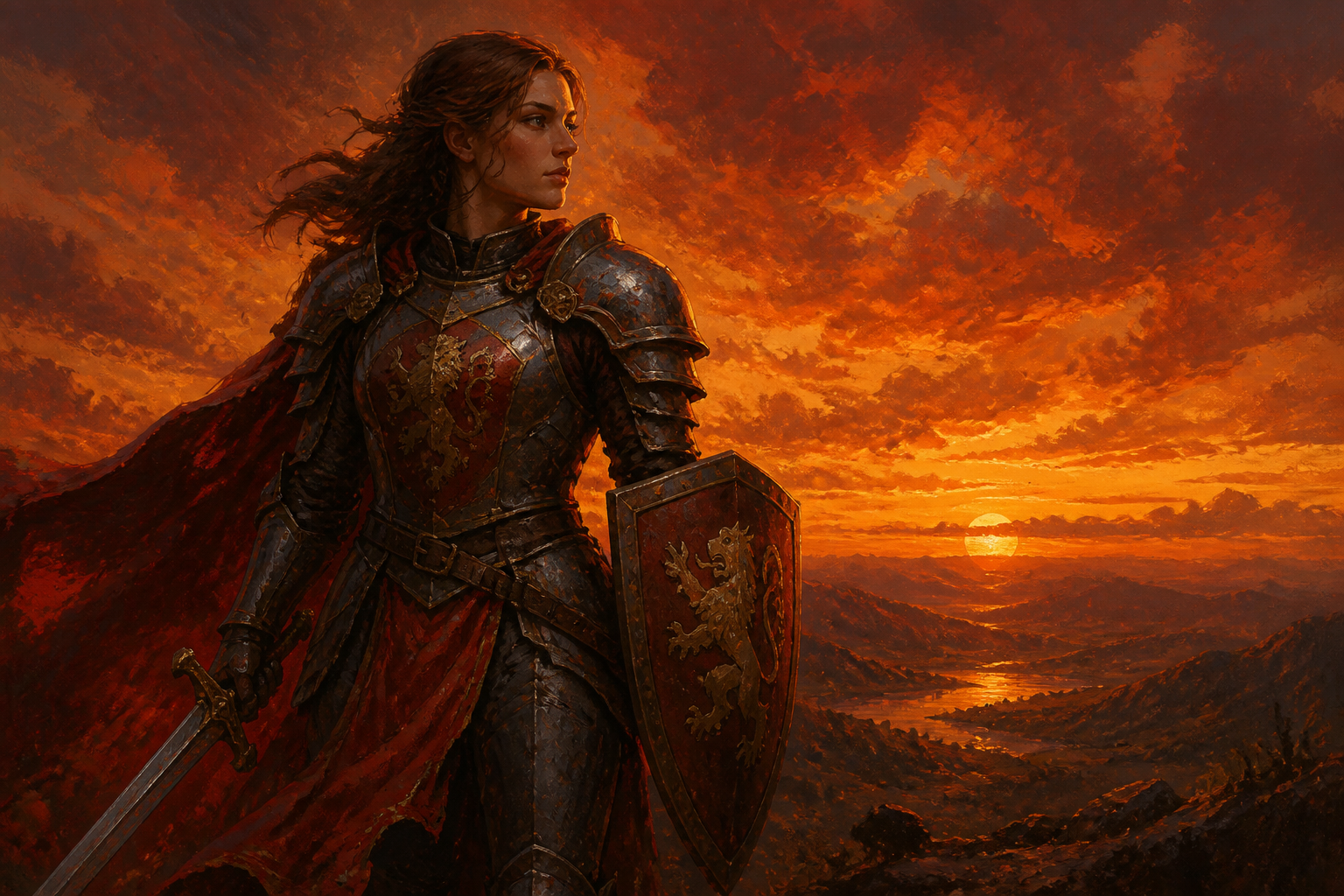 Oil-painted sunset knight