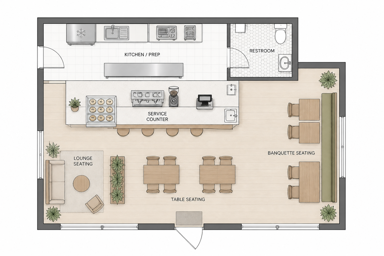 Cafe floor plan to real view (before)
