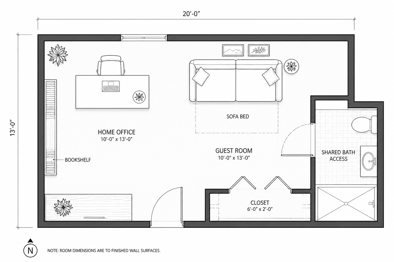 Office and guest room layout (before)