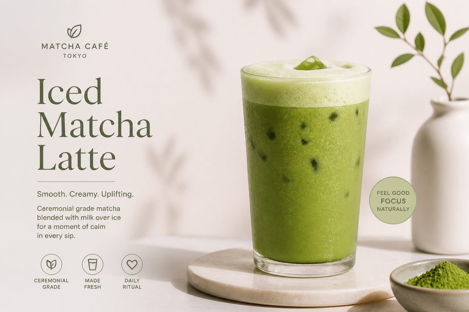Minimal matcha cafe ad