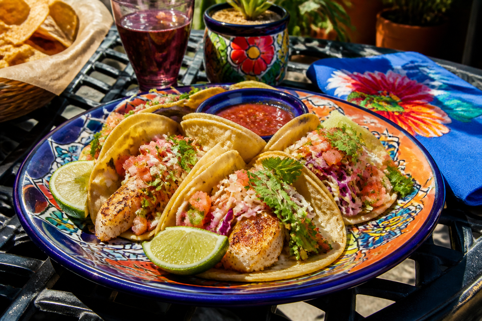 Fresh fish tacos outdoors