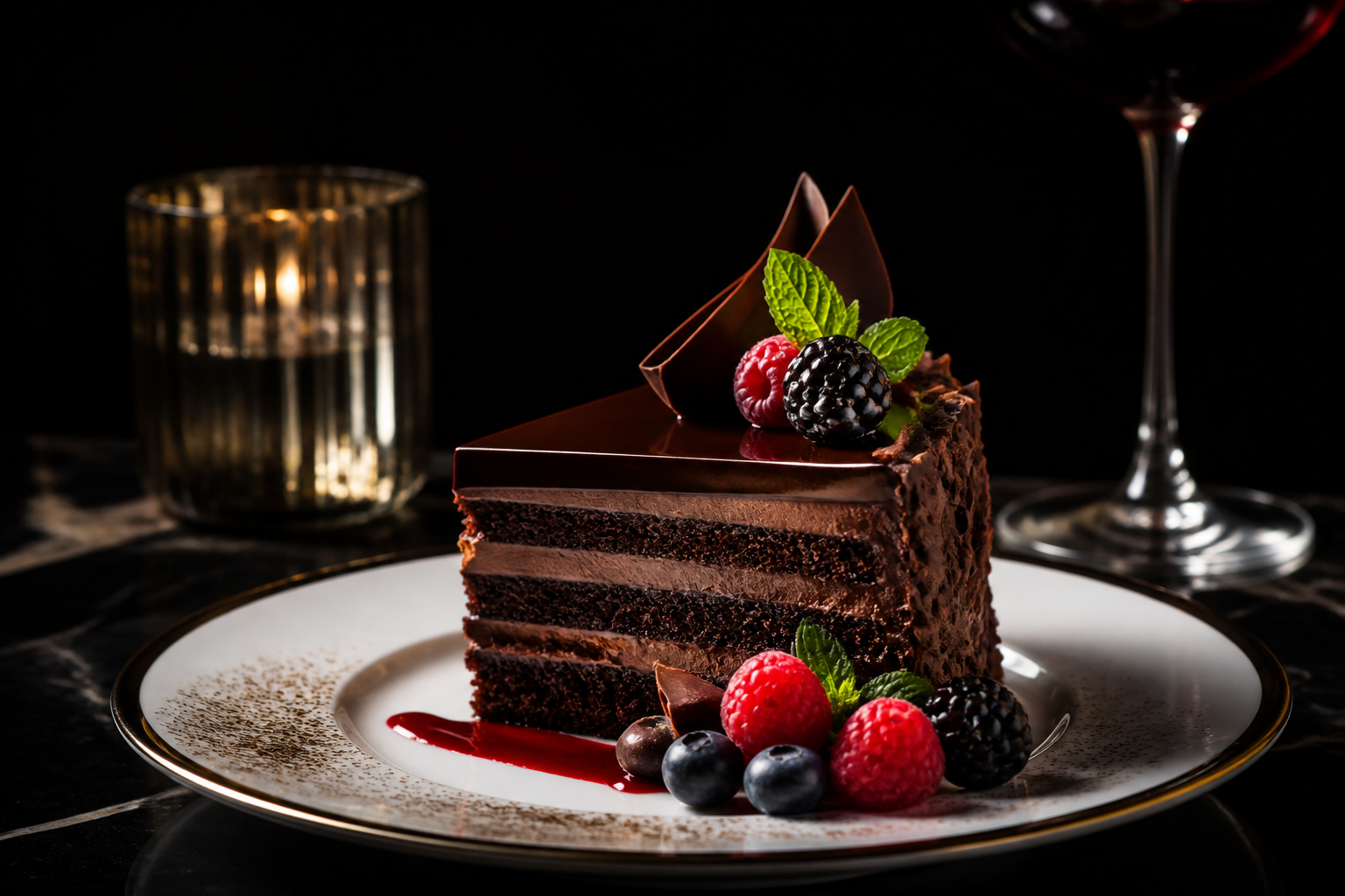 Luxury chocolate cake slice