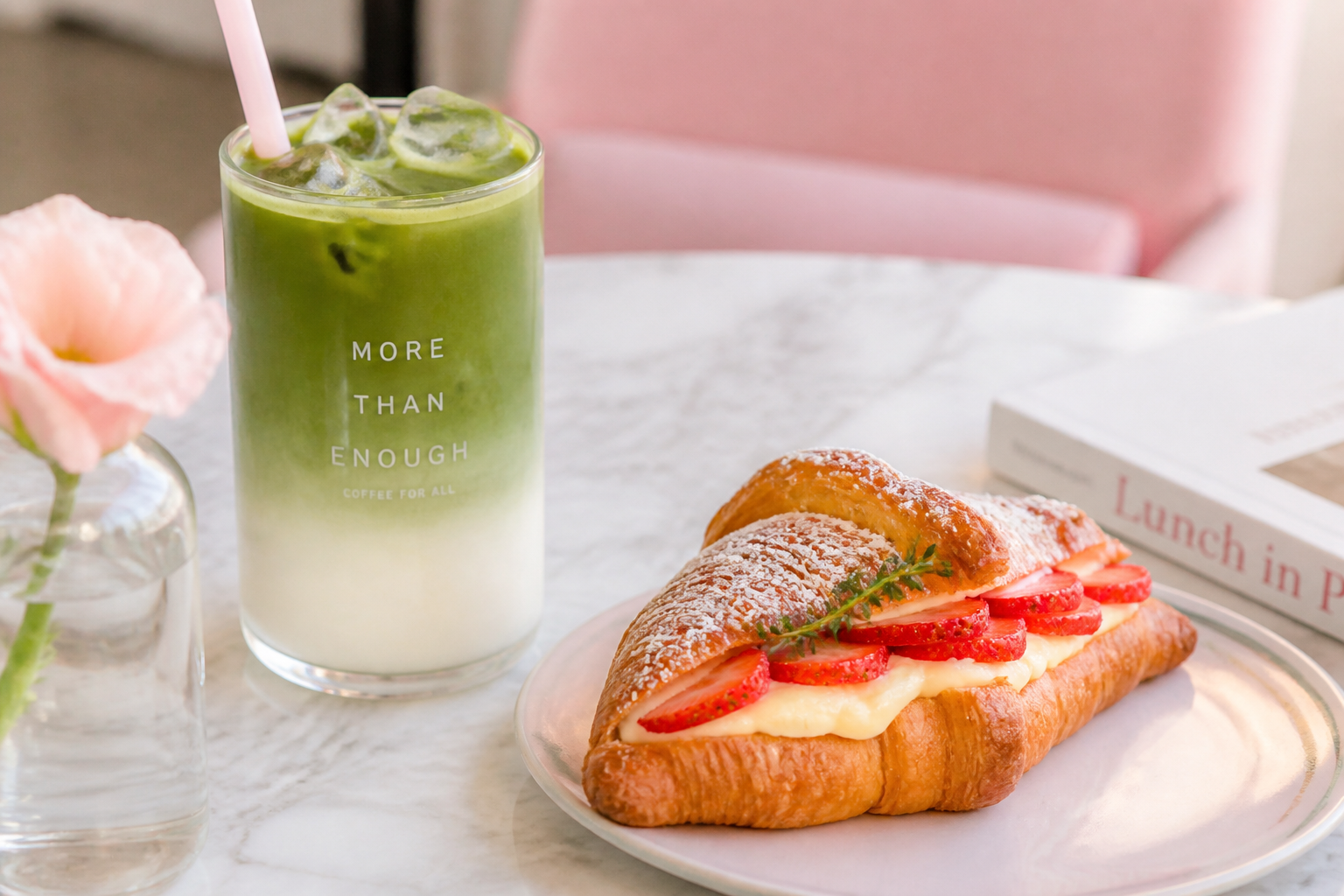 Cafe pastry and matcha