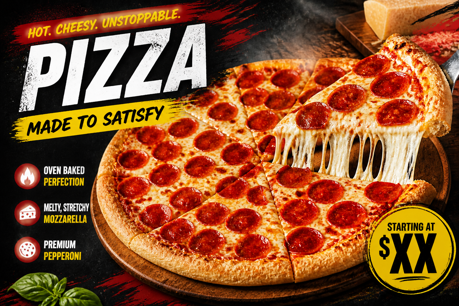 Bold pizza promo poster (after)
