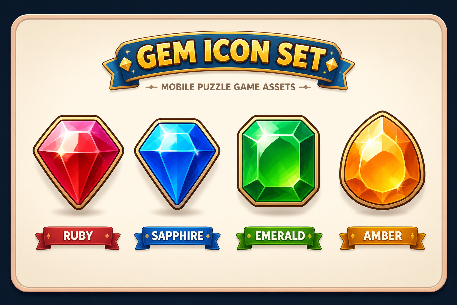Puzzle gem icon set