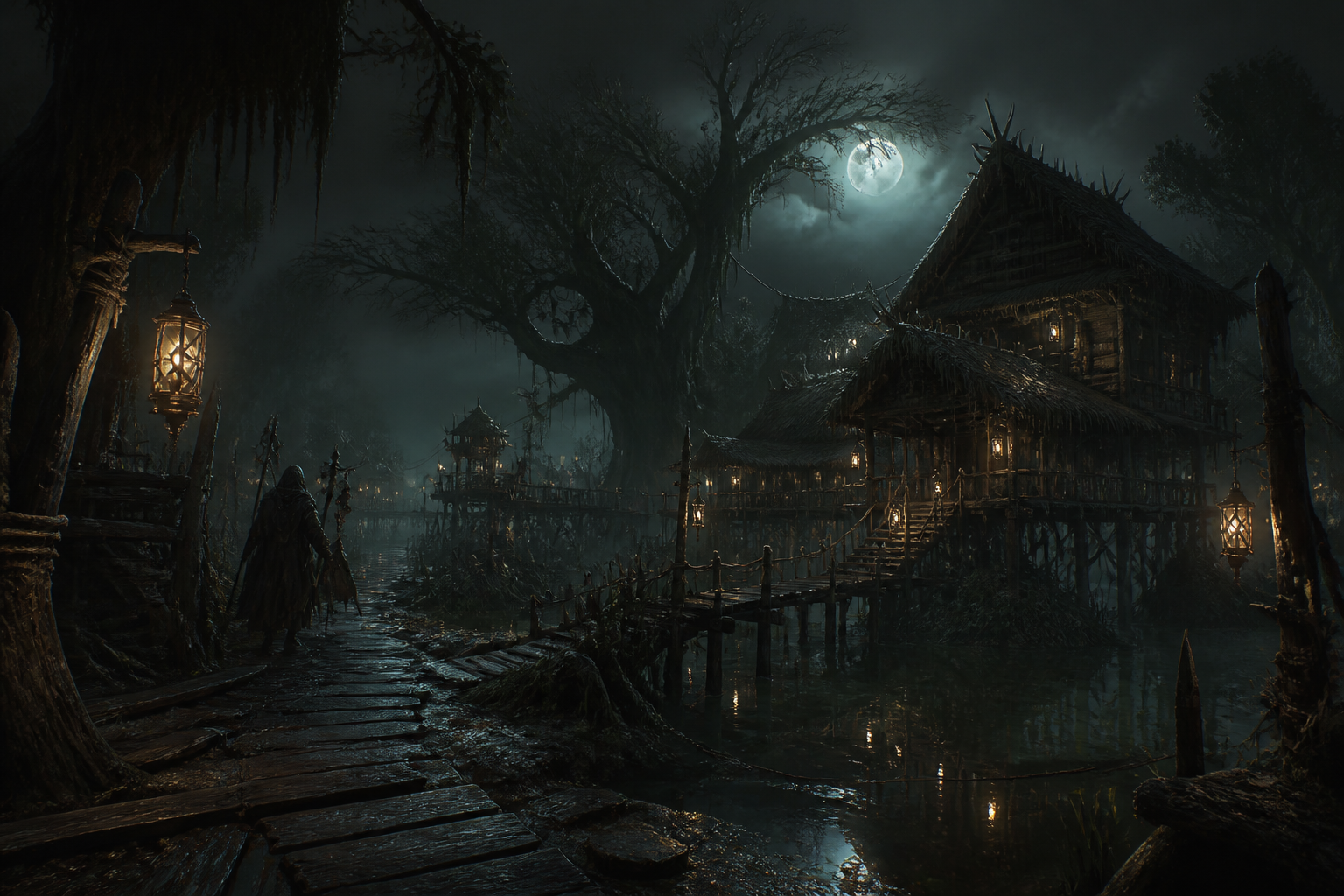 Foggy swamp village