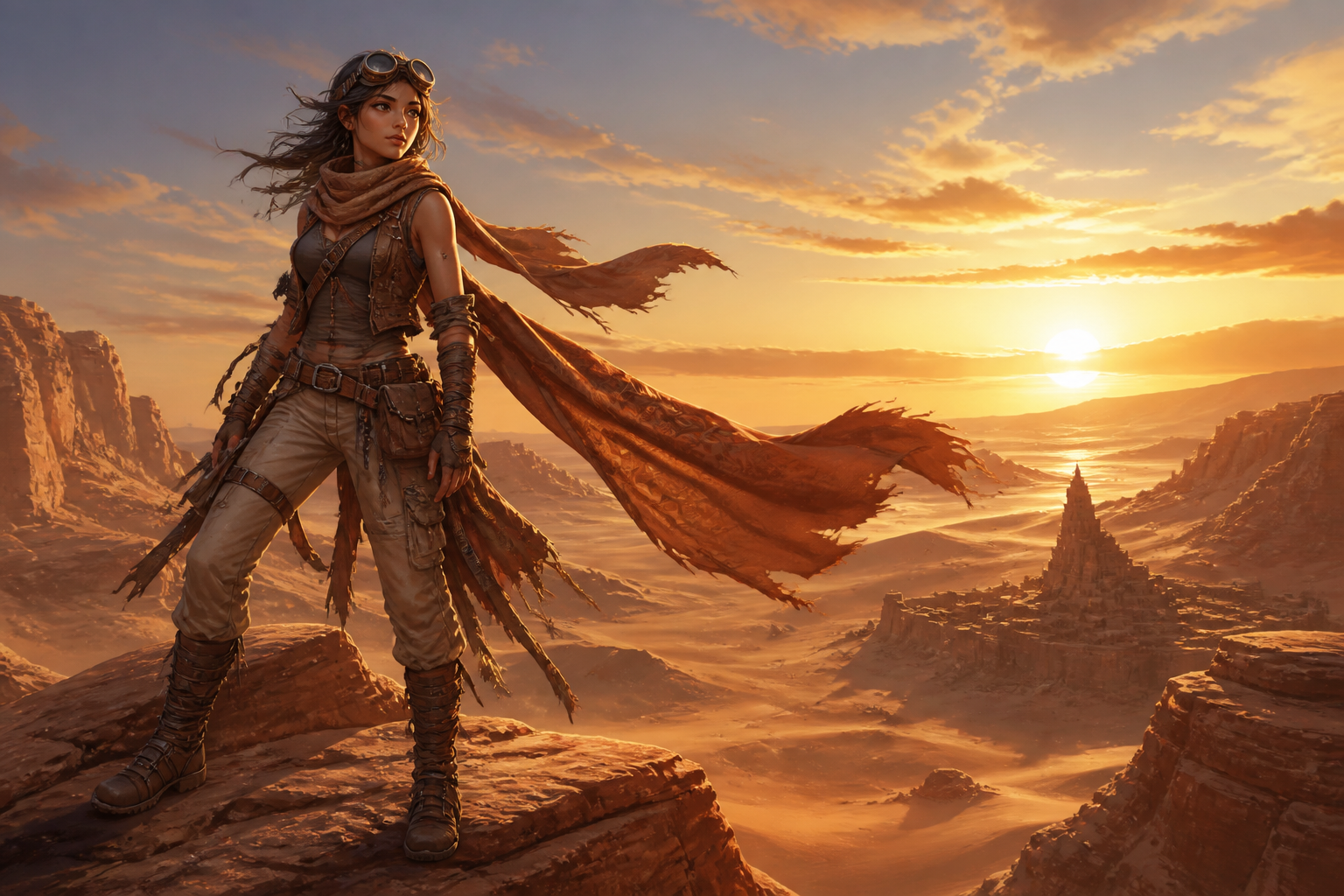 Desert adventurer at sunset