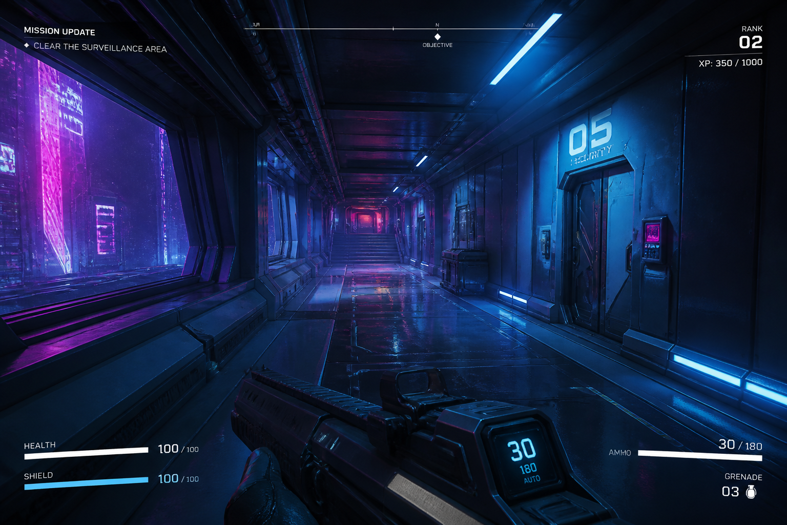Sci-fi shooter HUD (before)