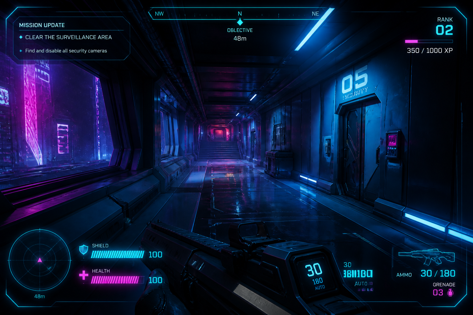 Sci-fi shooter HUD (after)