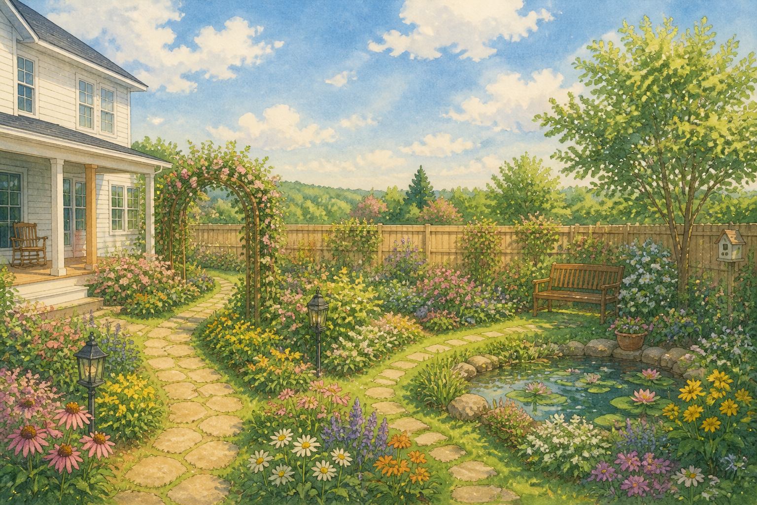 Ghibli watercolor garden (after)
