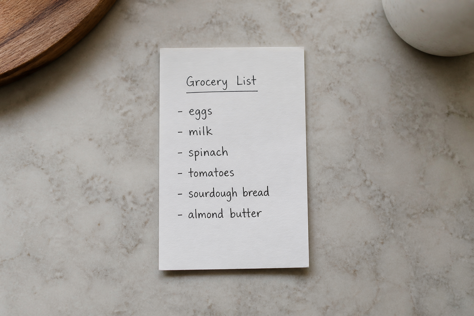 Neat handwritten grocery list