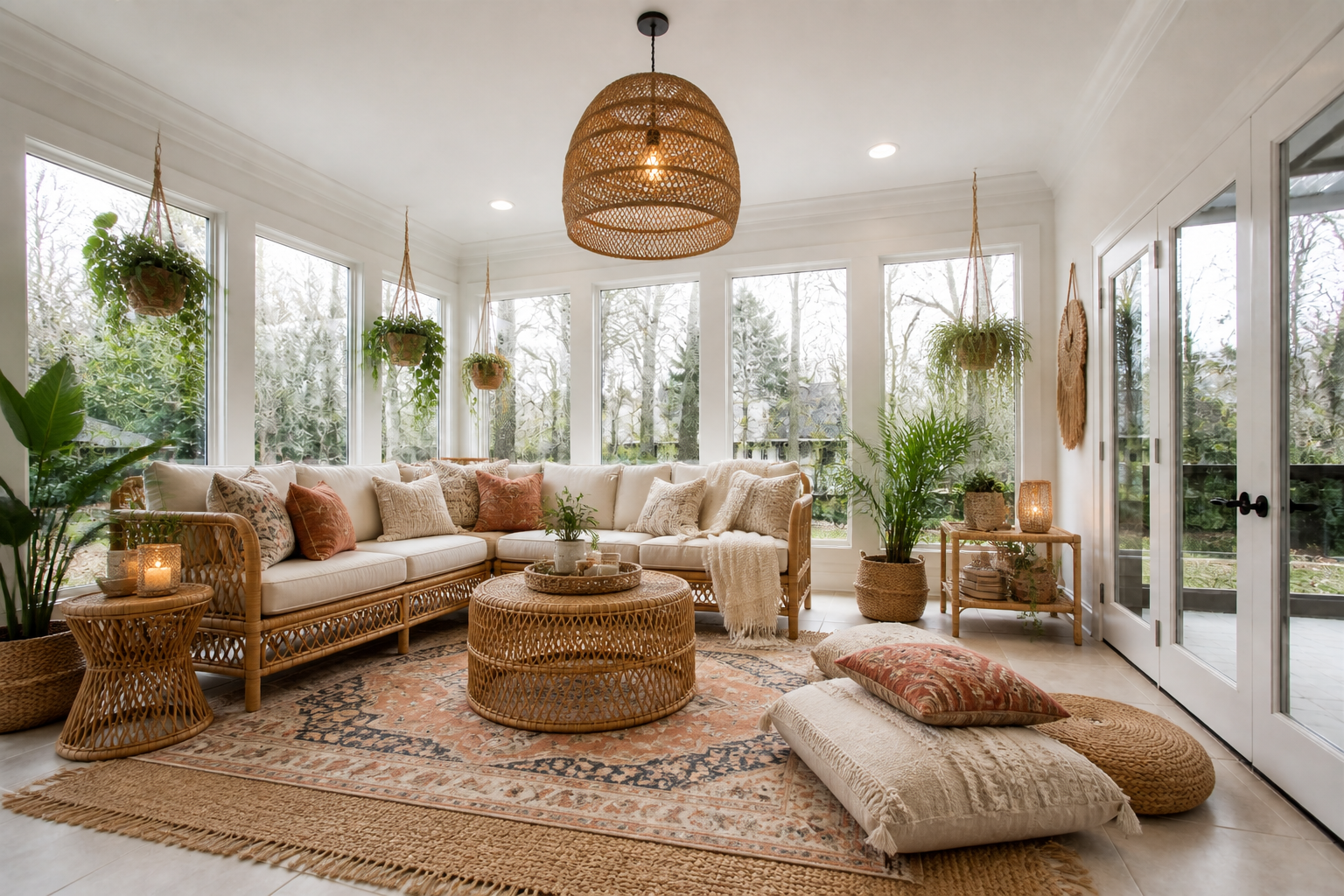 Boho sunroom setup (after)