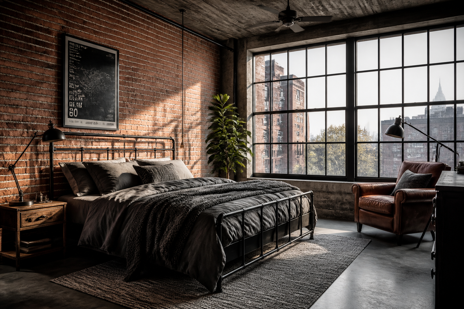 Industrial loft bedroom
