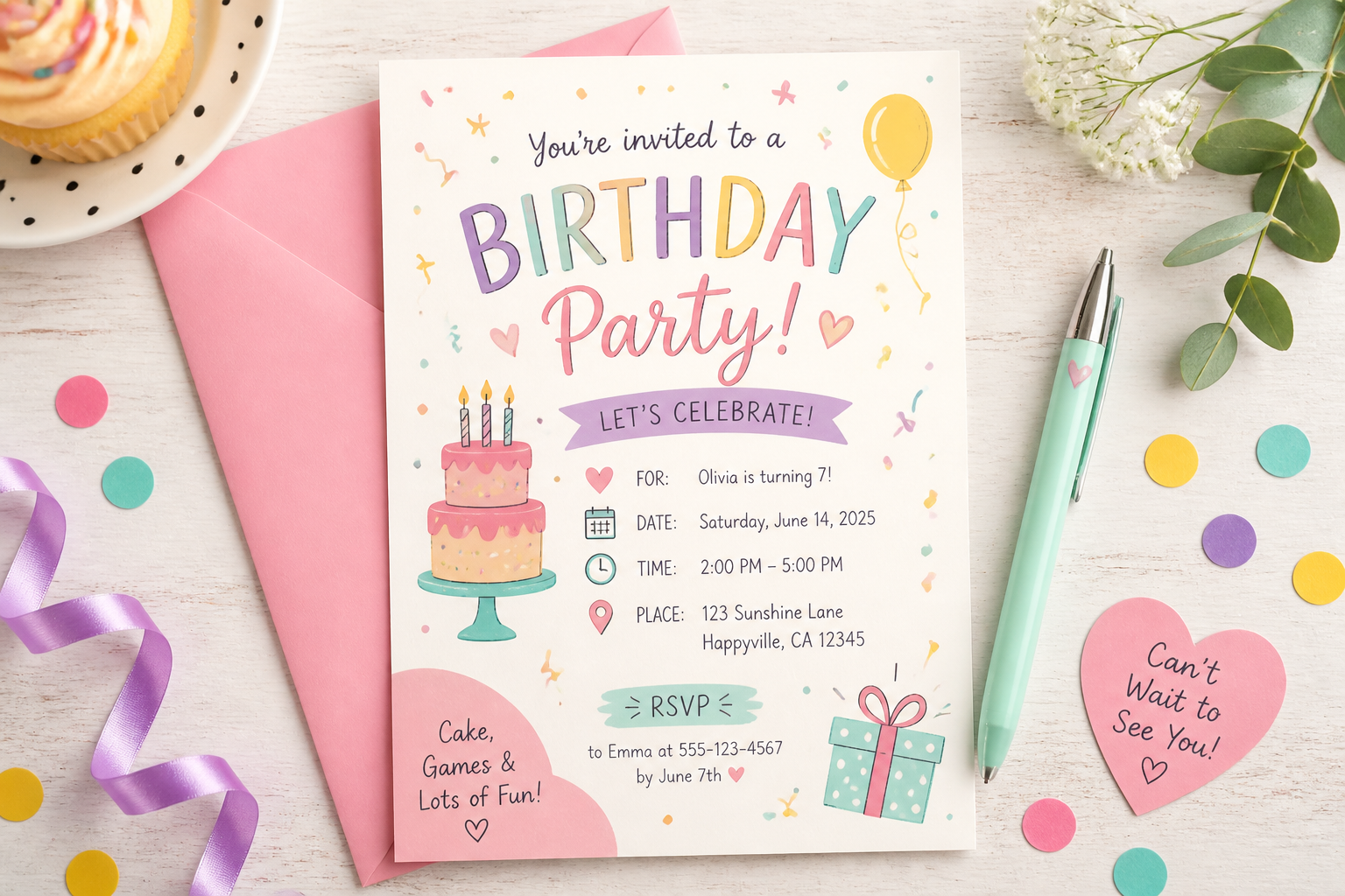 Pastel birthday invitation